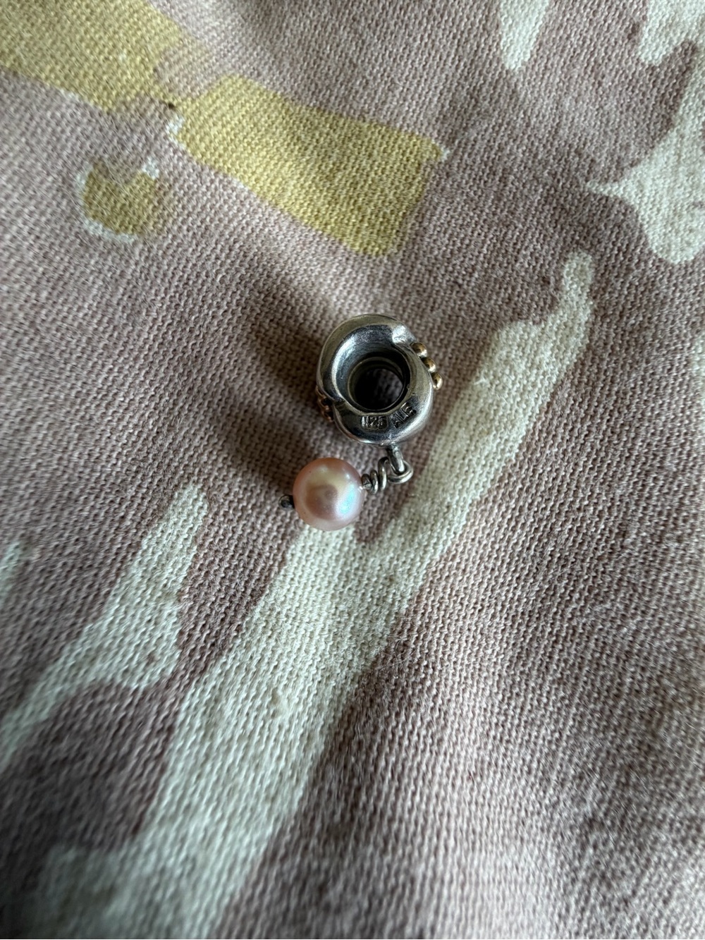 Pandora Sterling Silver Charm with Pink Pearl Dangle